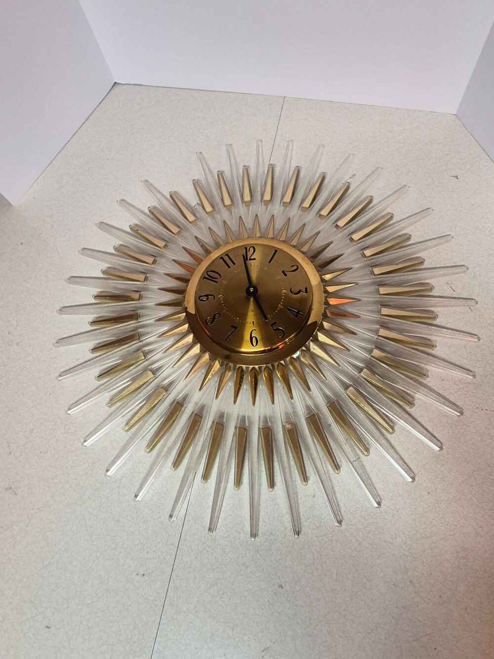 Vintage General Electric Vintage 22 Inch Gold Brass Sunburst Wall Clock